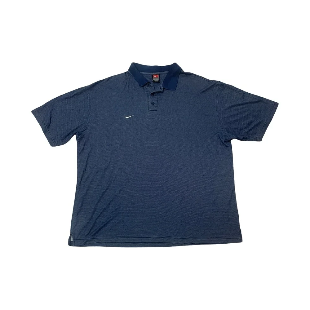 Nike Team Dri-FIT Polo Shirt Mens XXL Navy Blue Striped Golf Short Sleeve Rayon